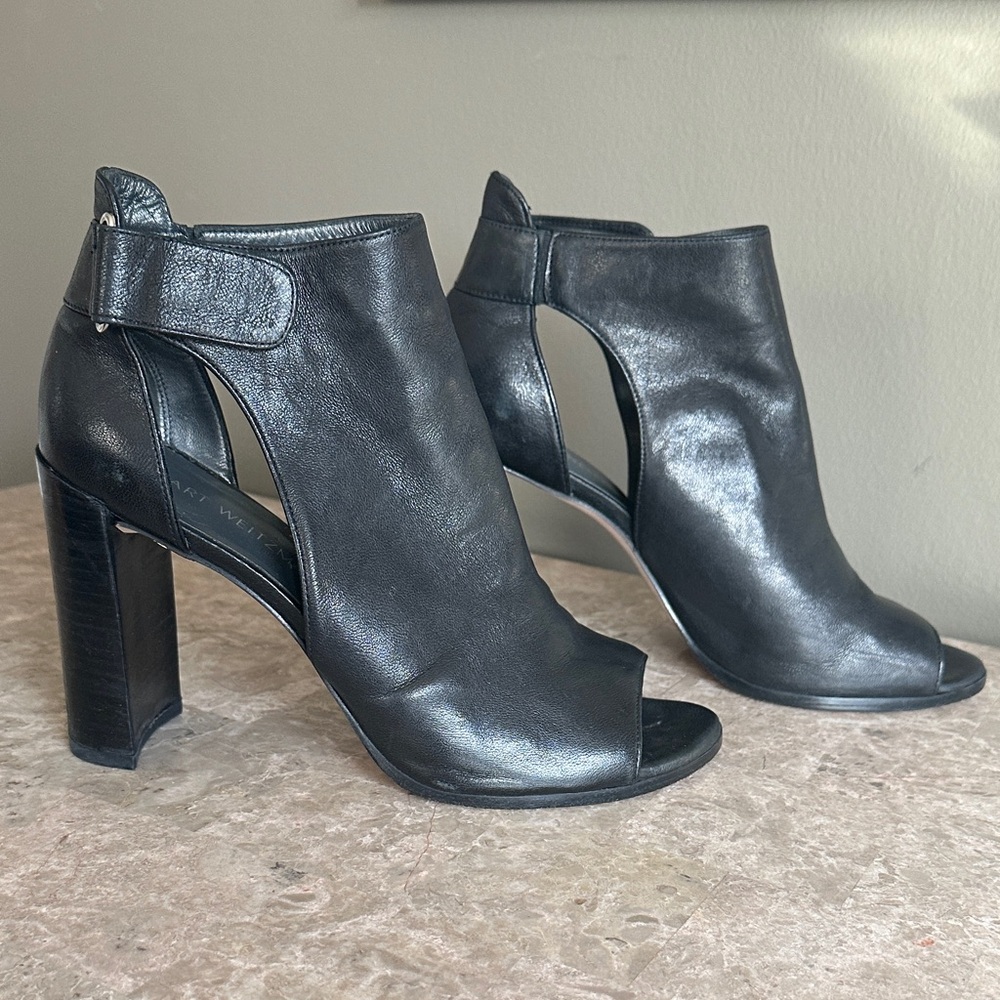 Stuart Weitzman Black Peep-Toe Heeled Boots